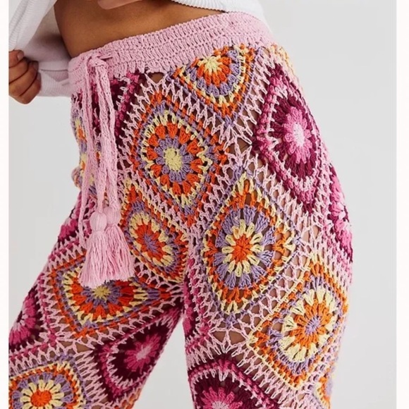 Flook x Free People Diamond Crochet XS Pink High Rise Vintage-Inspired Flare - Picture 2 of 6